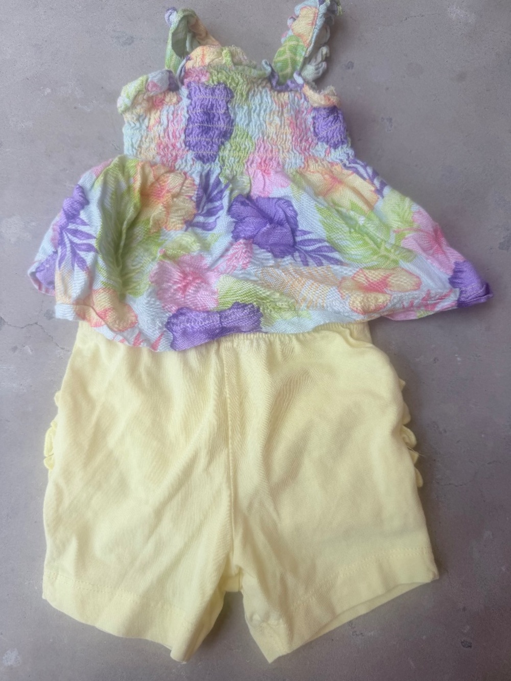 Baby Tropical Flower Smocked Tank Top with Ruffle Shorts